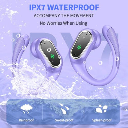 Wireless Earbuds, 2026 Bluetooth 5.4 Headphones, ENC Noise Canceling Mic | 60Hrs+ Stereo Wireless Headphones, IP7 Waterproof Bluetooth Earbuds, Sport Earhooks, Dual LED Display, for Workout, Running - color: comb purple
