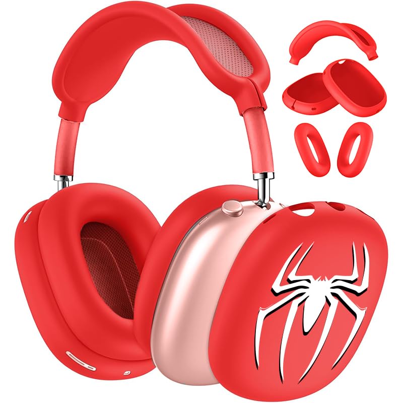 3-in-1 Silicone Case Cover for AirPods Max 2/AirPods Max Headphones, Apple AirPod Max Accessory Protective Cover, Headband/Ear Cups/Ear Pad Covers, Anti-Scratch and Sweatproof - color: Red