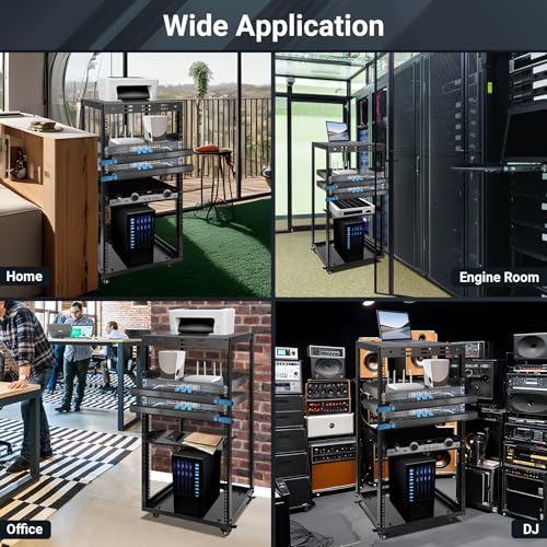 20U Server Rack w/ 2 Racks, Versatile Open Frame IT Rack | Wall-Mount AV Rack w/ Top & Bottom Panels, Hook and Loop Straps for 19" Stereo/Data/IT/Computer Equipment - size: 20U