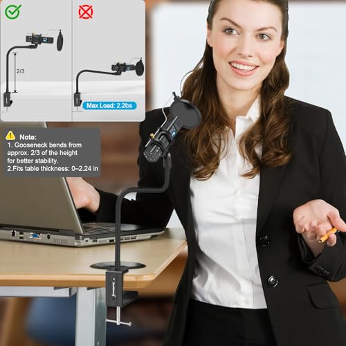 ZealSound Microphone Stand Gooseneck 19”, Flexible Clamp-On Desktop Mic Stand with 360° Adjustable Arm, 3/8" to 5/8" Adapter, Heavy-Duty Desk Mount, for Podcasting, Streaming, Podium & Public Speaking - size: 19 inch