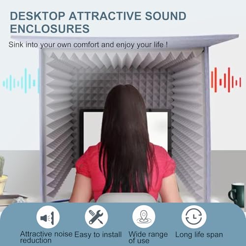 Desktop Soundproof Cover, Portable Vocal Booth, Microphone Isolation Booth Cube | Vocal Absorbing Shield, Small Music Recording Studio for Home Studio(Grey, 70x70cm) - size: 70x70cm