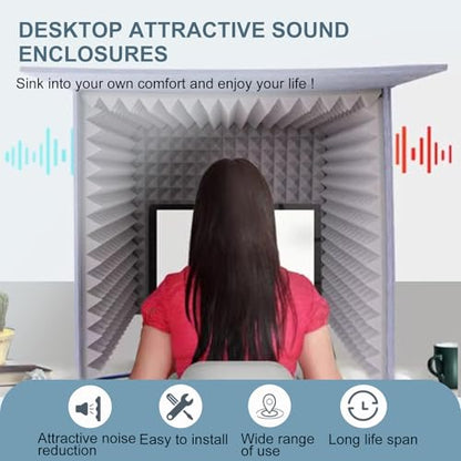 Desktop Soundproof Cover, Portable Vocal Booth, Microphone Isolation Booth Cube | Vocal Absorbing Shield, Small Music Recording Studio for Home Studio(Grey, 70x70cm) - size: 70x70cm