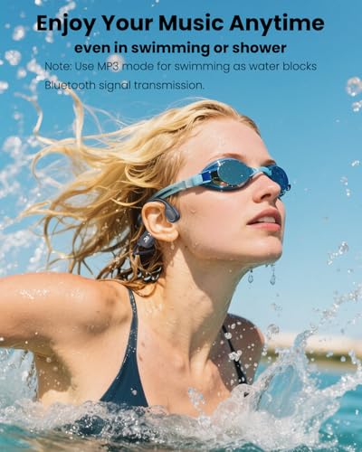 Swimming Headphones - Bone Conduction Bluetooth 6.0 Open Ear Sports Headset, IP68 Waterproof Built-in MP3 Player 32G Memory, for Running, Cycling (Black)