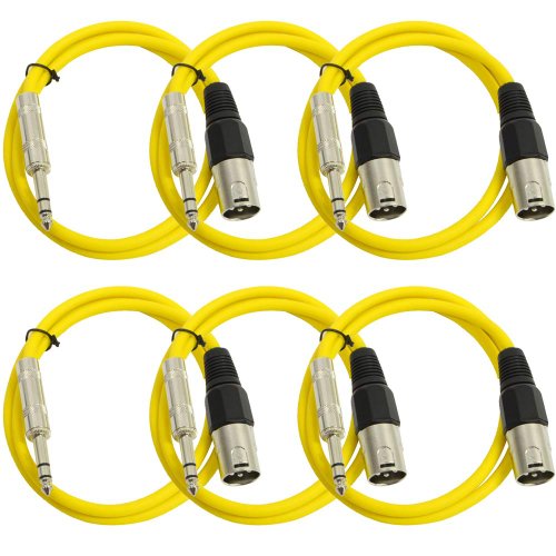 Seismic Audio SATRXL-M3Yellow6 3-Feet XLR Male to 1/4-Inch TRS Patch Cables - Yellow - color: Yellow, size: 3 Foot