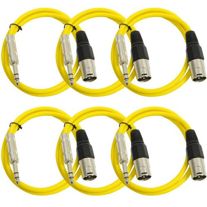 Seismic Audio SATRXL-M2Yellow6 2-Feet XLR Male to 1/4-Inch TRS Patch Cables - Yellow - color: Yellow, size: 2 Foot