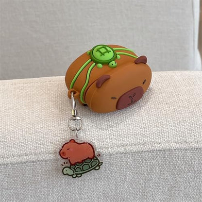 Wireless Charging Earphone Case Compatible with Airpods Pro/Pro2, Cute Animal Kapibala Design Soft Silicone Full Body Protective Skin Cover, Kids Girls Women Cartoon Earbuds Accessories with Pendant - color: Kapibala B, size: Airpods Pro/Pro2