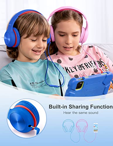 Nabevi Headphones for Kids for School, Kids Headphones with Microphone, Sharing Function, 85dB/94dB Safe Volume Limit, Over Ear Kid Headphone for School, On-line Study, Travel, Glaze Blue - color: Glaze Blue