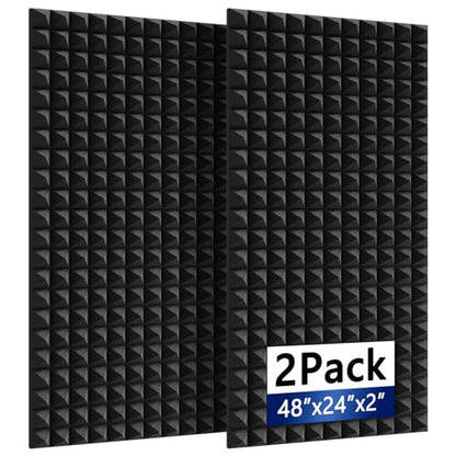 2Pack Sound Proof Foam Panels |48"×24"×2" Quick-Recovery Soundproof Wall Panels | High Density Sound Dampening Panels for Home Studio - color: 2Pack Black Pyramid