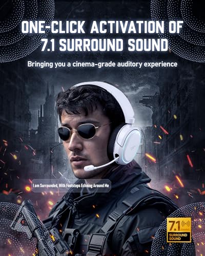 Wireless Gaming Headset, 7.1 Surround Sound, 2.4GHz USB Gaming Headphones with Bluetooth 5.4, 100H Battery, ENC Noise Canceling Mic, RGB Light, Wireless Headset for PC PS5 PS4 Mac Switch (Black-White) - color: Black-White