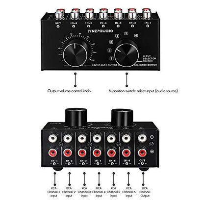 6-In-1-Out Audio Switcher Audio Signal Selector Box Splitter Distributor with Control RCA Jacks