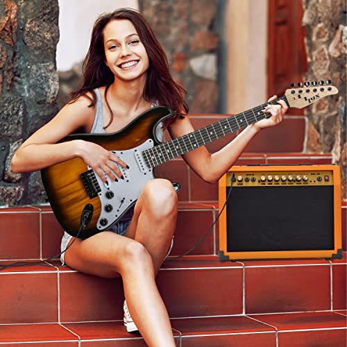 LyxPro 40 Watt Electric Guitar Amplifier | Solid State Studio Amp with 8” 4-Ohm Speaker, Custom EQ Controls, Drive, Delay, ¼” Passive/Active/Microphone Inputs, Aux in & Headphone Jack - Sunburst - color: Sunburst, size: 40 Watt