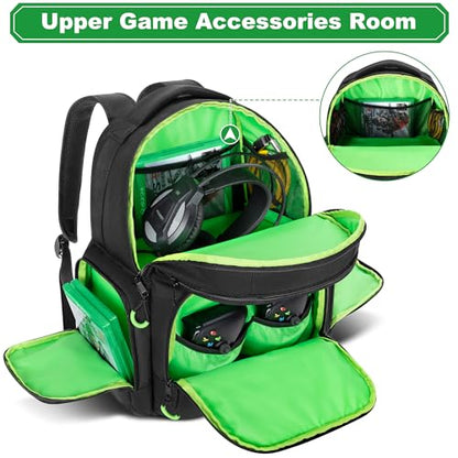 PGmoon Carry Backpack Compatible with Xbox Series X/S Console | Carrying Case with Separate Storage Room for Console, Headset, Controllers, Multiple Pockets for Gaming Accessories