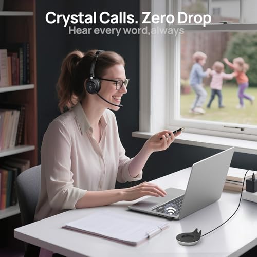 Wireless Bluetooth Headset with Mic for Work, Noise Cancelling & USB Dongle