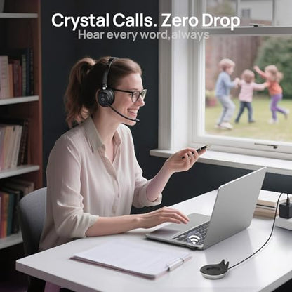 Wireless Bluetooth Headset with Mic for Work, Noise Cancelling & USB Dongle