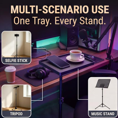 Microphone Stand Tray 7.9x5.5in Microphone Stand Plastic Tray Black | Bubble Bag ABS Plastic Adjustable Clamp-On for Live Streaming Concert Karaoke
