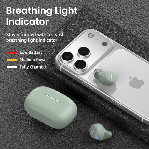 TOZO A1 Wireless Earbuds Bluetooth 5.3 Light Weight in Ear Headphones | IPX5 Waterproof, 2 Mics for AI Calls, Immersive Premium Sound Bass Ear buds with Charging Case, 32 Presets EQ via TOZO App - color: Green