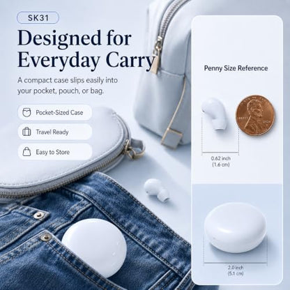 Invisible Bluetooth Earbuds for Small Ears, Skin Tone, Mini Wireless, Discreet, for Side Sleepers, Work, Office, with Smart LED Display Charging Case, White - color: White