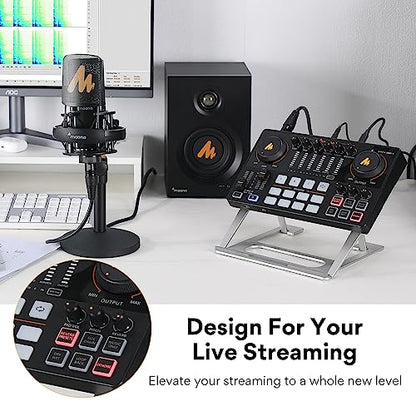 MAONO AME2 Audio Interface Mixer, Podcast Studio Console with XLR Input | 48V phantom power, Bluetooth, 11 custom sound pads, podcast recording, YouTube/TikTok live streaming, PC and XLR mic setup