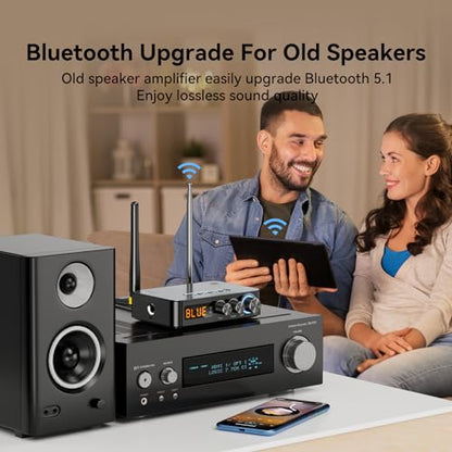 Bluetooth Audio Receiver Transmitter 4-in-1 (with Remote) for Home Stereo TV, HiFi Wireless Audio Adapter with 3.5mm AUX,RCA,6.5mm Mic Connection, FM Radio, Low Latency NFC Audio Adapter