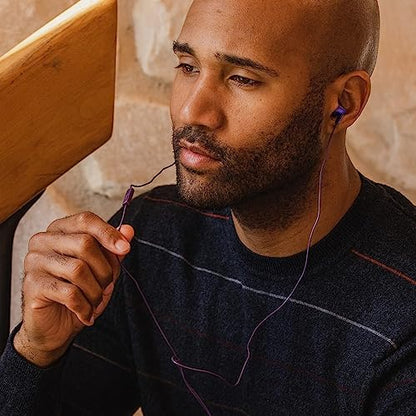 Panasonic ErgoFit Wired Earbuds with Microphone, 3.5mm Jack Headphones with Mic and Call Controller, Ergonomic Custom-Fit Earpieces (S/M/L), for Phones and Laptops - RP-TCM125-VA (Metallic Purple) - color: Metallic Purple, style: With Mic
