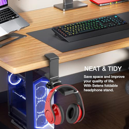 Foldable Headphone Stand Clamp-On Design Silicone Pad Portable Space-Saving Holds Up to 5KG Fits Desk Setup/Office/Home