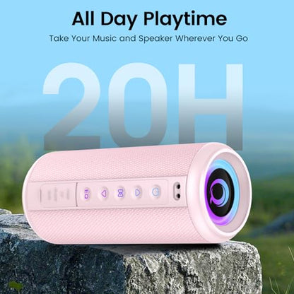 Portable Bluetooth Speaker, 2026 Bluetooth 5.4 Wireless Speaker with 20W HD Loud Stereo Sound, TWS Pairing, 20H playtime, RGB Lights, IP7, Built-in Mic, for Outdoor, Home, Beach, Party, Gift, Pink - color: Pink