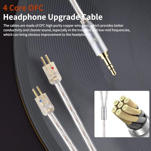0.78 2PIN to 3.5mm 4 Core Upgraded Replacement Earphones Cable IEM Cable for Astell&Kern Diana/Final A3000/A4000/A5000 64 Audio U12t/U18t IEMs 3.94FT