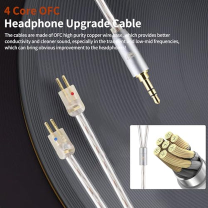 0.78 2PIN to 3.5mm 4 Core Upgraded Replacement Earphones Cable IEM Cable for Astell&Kern Diana/Final A3000/A4000/A5000 64 Audio U12t/U18t IEMs 3.94FT