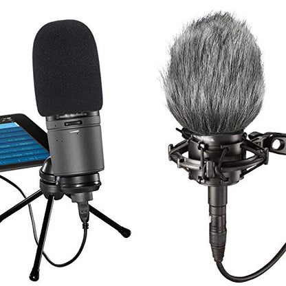 SUNMON Windscreen and Foam Cover, Indoor Outdoor Microphone Wind Muff for Audio-Technica AT2020, AT2020USB, AT2020USB+ mic AT2035, AT4040, AT2050 Microphone（2Pack） - color: FurFoamKit