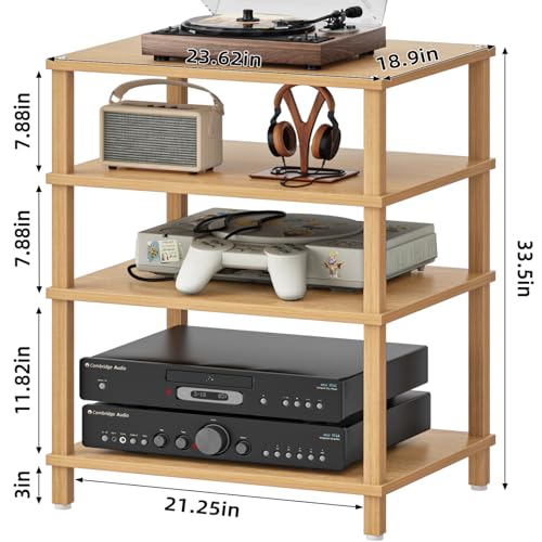 4-Tier AV Media Player Stand, Natural Stereo Cabinet, Modern Audio Shelf, Wooden TV Stand,Game Console Shelf, Multifunctional Entertainment Center, Suitable for Home, Conference Room - color: Natural, size: 4 Tier