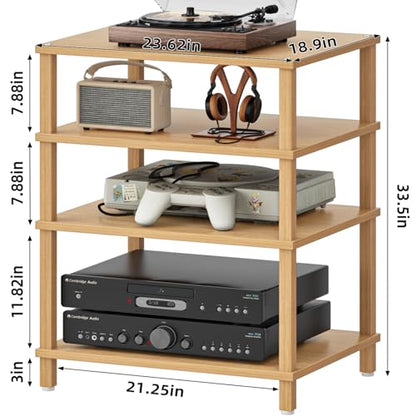 4-Tier AV Media Player Stand, Natural Stereo Cabinet, Modern Audio Shelf, Wooden TV Stand,Game Console Shelf, Multifunctional Entertainment Center, Suitable for Home, Conference Room - color: Natural, size: 4 Tier