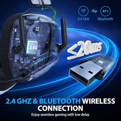 Vakedy Wireless Gaming Headset for PS5, PS4, PC, Switch, Dual Mode, White