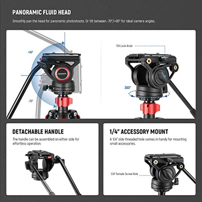 NEEWER 72" Fluid Head Video Tripod Monopod, Aluminum Alloy QR Plate Compatible with DJI RS Gimbal, 360° Pan & +90°/-70° Tilt for DSLR Camera Camcorder, Max Load 13.2lb/6kg, TP72A - style: TP72A