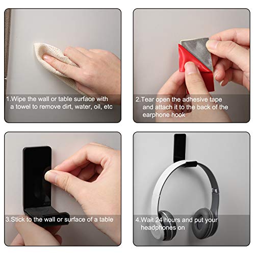 Weewooday 8 Pcs Headphone Hanger Wall Mount Stand with Adhesive Hook,Black - color: black
