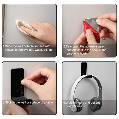 Weewooday 8 Pcs Headphone Hanger Wall Mount Stand with Adhesive Hook,Black - color: black