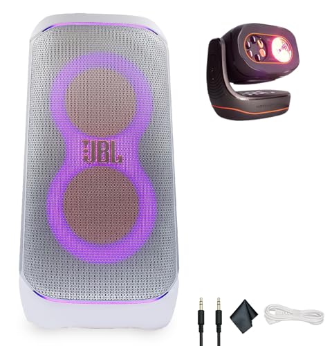 JBL PartyBox Club 120 White - 160W Portable Wireless Splash Proof Speaker + Partylight Beam + AUX Cable + Microfiber Cloth - color: White, style: w/ Partylight Beam