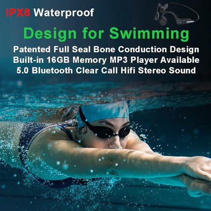 AYI Professional Swim Headphones True Bone Conduction Open Ear Headset Underwater MP3 Player Built-in 32G Memory IP68 Waterproof Bluetooth Earphone for Driving Bicycling Running Skiing-X6 Black - color: Swim Headphone X6 Black