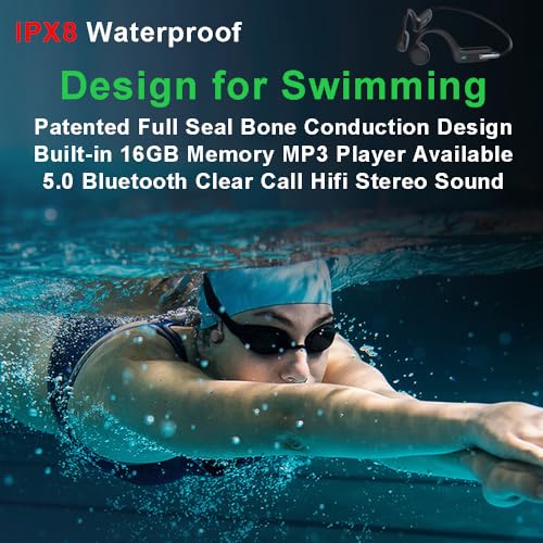 IHAO Swimming Headphones True Bone Conduction Open Ear Headset MP3 Player Built-in 32G Memory IP68 Underwater Waterproof Stereo Bluetooth Earphone for Driving Bicycling Running Skiing-X6 Black - color: X6 black