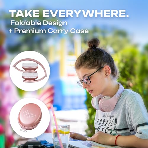 PowerLocus Wireless Bluetooth Over-Ear Stereo Foldable Headphones, Wired Headsets Rechargeable with Built-in Microphone for iPhone, Samsung, LG, iPad (Rose Gold PL Collection) - color: Rose Gold PL Collection