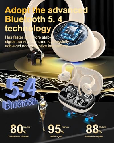 Wireless Earbuds, Bluetooth 5.4 Headphones Sport Over Ear Buds with ENC Mic | Noise Cancelling ,48H,Wireless Earphone With Earhooks, Stereo Deep Bass, IP7 Waterproof ear bud for Workout Running,Off White - color: Off White