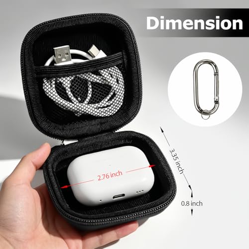 Earbud Case for AirPods & Wireless Earbuds, PU Leather EVA Hard Shell Headphone Case with Mesh Pocket, Cable Organizer Bag with Carabiner, Shockproof Travel Storage Case, Black - color: A-Black