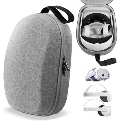 sarlar Carrying Case for Meta Quest 3S/Quest 3/Quest 2, VR Headset, Controller, Offical Original Head Strap Accessories, Premium Hard Felt Fabric with Lightweight Protection for Travel Storage