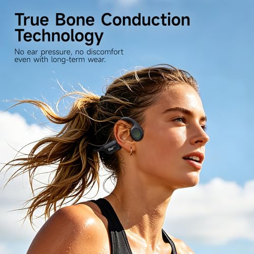 esonstyle Bone Conduction Headphones Bluetooth 6.0 - IPX7 Waterproof | Bone Conduction Earphones with Mic, 10H Play Time, Wireless Open Ear Earbuds for Running Walking Cycling - color: Black