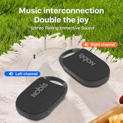 NOBIS Clip Portable Bluetooth Speaker, Up to 24H Playtime, IP68 Waterproof | BT 5.3, HD Sound & Custom EQ Via App, Wireless Stereo Pairing, Built-in Carabiner for Outdoor & Travel - color: Black