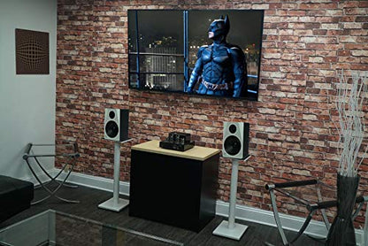 Rockville RS29W 29" Black Bookshelf Speaker/Studio Monitor Stands, Pair | White, 60 Lb Load Capacity, EVA Isolation Pads, Cable Management, Powder Coated, Brass Spikes, Rubber Feet, 9" x 9" Top - color: White
