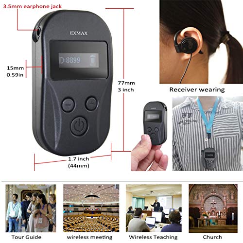 EXMAX EXD-101 2.4G Wireless Voice Transmission System Church Translation Equipment Translator Device for Tourism Museums - 2 Transmitters 15 Receivers & 16-Port Charge Station & Black Storage Case