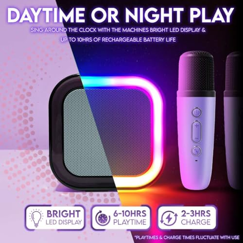 Karaoke Machine for Kids Adults, Portable Mini Bluetooth Speaker with 2 Wireless Microphones, LED Lights, Singing System for Family Home Party, Voice Changer, Boys Girls Karaoke Machine with Speaker - color: Purple