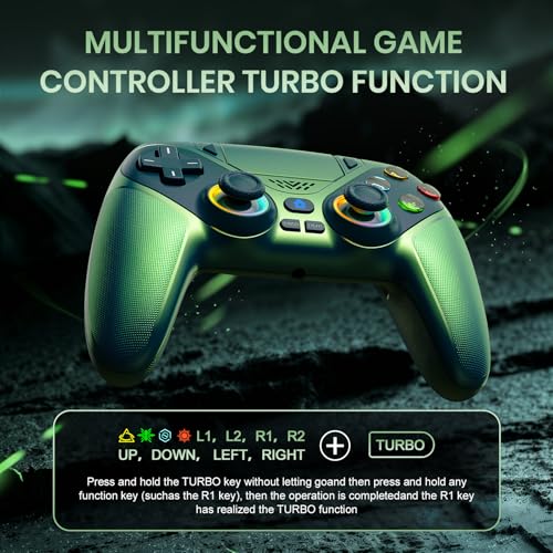 Gamrombo LED Wireless Controller for PS5 | Compatible with PS5 Pro/Slim/PC, Dual Vibration, Macro/Turbo, 3.5mm Audio Jack, 6-Axis Motion, Contro Gamepad with Speaker - color: Metallic Green