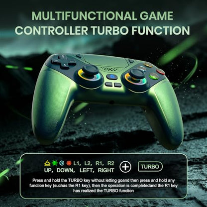 Gamrombo LED Wireless Controller for PS5 | Compatible with PS5 Pro/Slim/PC, Dual Vibration, Macro/Turbo, 3.5mm Audio Jack, 6-Axis Motion, Contro Gamepad with Speaker - color: Metallic Green