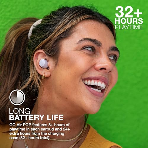 JLab, Go Air Pop, True Wireless Earbuds, Bluetooth 5.1, Dual Connect, IPX4, EQ3 Sound Settings, Lilac | In-Ear Headphones, Bluetooth, Wireless Earbuds, Earbuds with Microphone, USB Charging Box, Dual Connect, EQ3 Sound - color: Lilac